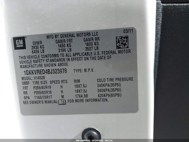 Aukcja sprzedaży 2011 Gmc Acadia Slt-1, vin: 1GKKVRED4BJ323978, numer aukcji: 44690633
