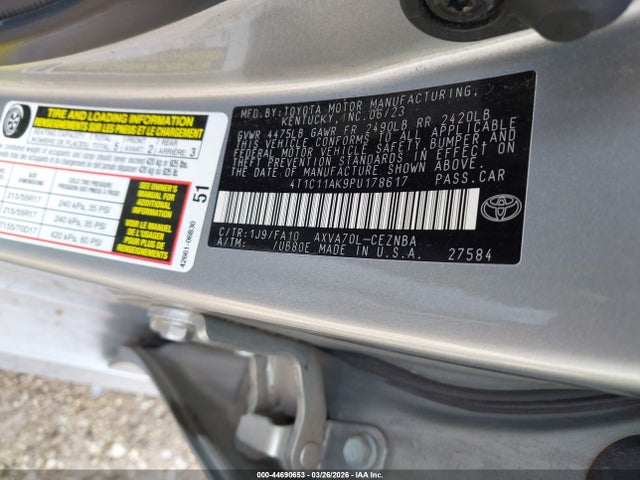 Продажа на аукционе авто 2023 Toyota Camry Le, vin: 4T1C11AK9PU178617, номер лота: 44690653