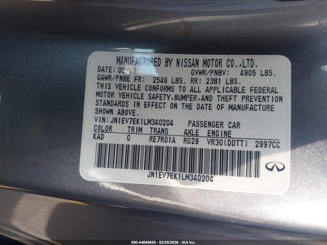 JN1EV7EK1LM340204 Infiniti Q60 Luxe