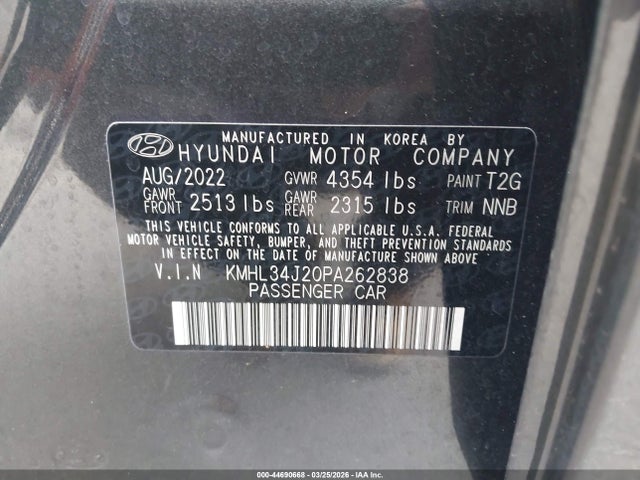 44690668 :رقم المزاد ، KMHL34J20PA262838 vin ، 2023 Hyundai Sonata Limited مزاد بيع