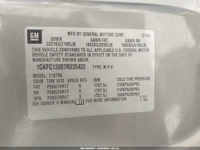 Продажа на аукционе авто 2007 Gmc Yukon Sle, vin: 1GKFC13087R235422, номер лота: 44690687