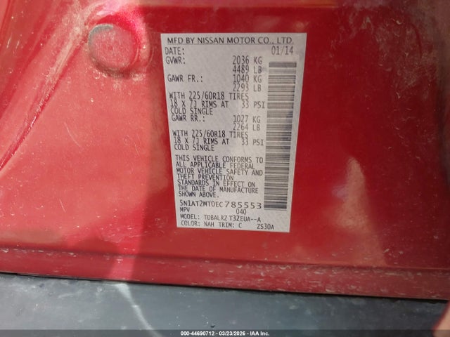 Nissan Rogue Sl 2014 5N1AT2MT0EC785553 Image 9