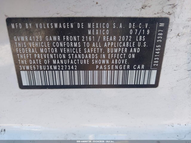 3VWE57BU3KM227342 Volkswagen Jetta 1.4t Sel