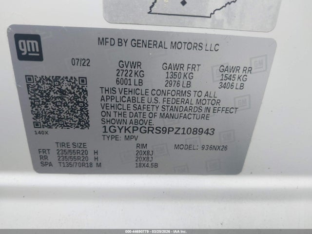Auction sale of the 2023 Cadillac Xt6 Awd Sport, vin: 1GYKPGRS9PZ108943, lot number: 44690779