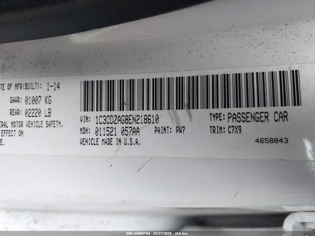 44690794 :رقم المزاد ، 1C3CDZAG8EN218610 vin ، 2014 Dodge Avenger Se مزاد بيع