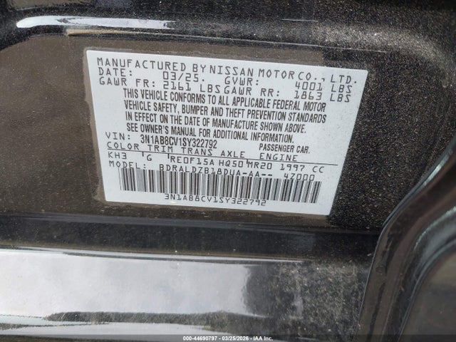 Aukcja sprzedaży 2025 Nissan Sentra Sv, vin: 3N1AB8CV1SY322792, numer aukcji: 44690797