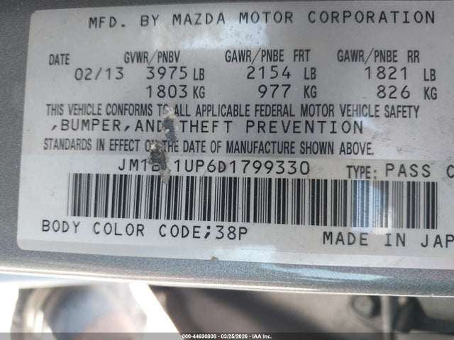 2013 Mazda Mazda3 I Sport მანქანა იყიდება აუქციონზე, vin: JM1BL1UP6D1799330, აუქციონის ნომერი: 44690808