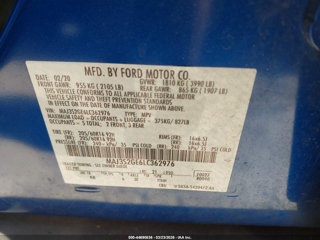 2020 FORD ECOSPORT MAJ3S2GE6LC362976 Photo 8