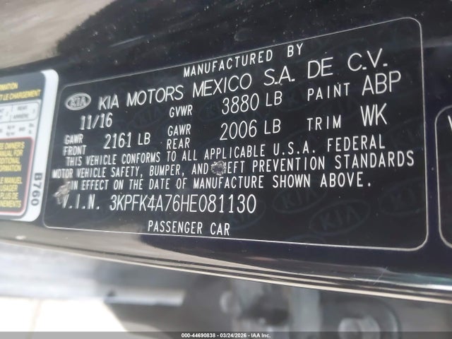 Aukcja sprzedaży 2017 Kia Forte Lx, vin: 3KPFK4A76HE081130, numer aukcji: 44690838