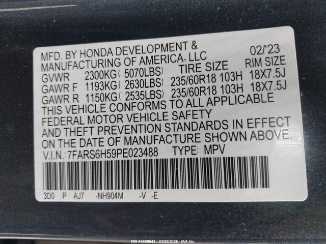 Продажа на аукционе авто 2023 Honda Cr-v Hybrid Sport, vin: 7FARS6H59PE023488, номер лота: 44690843