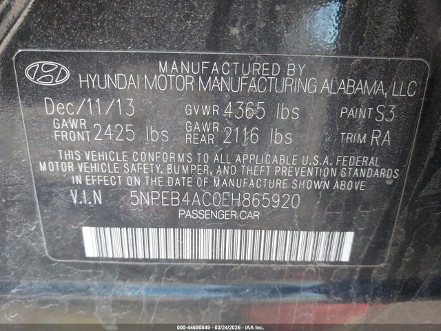Hyundai SONATA GLS 2014 5NPEB4AC0EH865920 Image 9