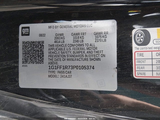 2023 Chevrolet Camaro მანქანა იყიდება აუქციონზე, vin: 1G1FF1R73P0105374, აუქციონის ნომერი: 44690861