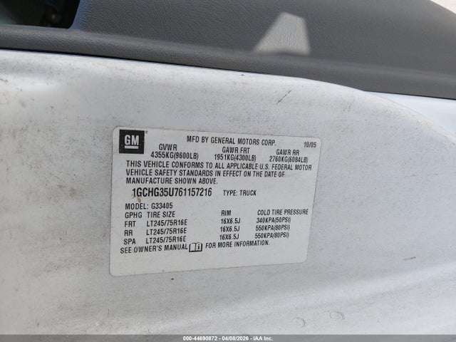 44690872 :رقم المزاد ، 1GCHG35U761157216 vin ، 2006 Chevrolet Express Work Van مزاد بيع