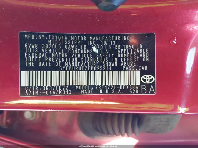 Aukcja sprzedaży 2014 Toyota Corolla S, vin: 5YFBURHE7EP025914, numer aukcji: 44690888