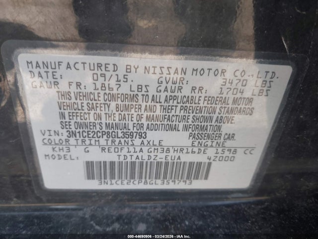 Продаж на аукціоні авто 2016 Nissan Versa Note S (sr)/s Plus/sl/sr/sv, vin: 3N1CE2CP8GL359793, номер лоту: 44690906