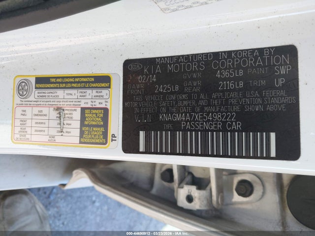 KIA Optima Lx 2014 KNAGM4A7XE5498222 Image 9