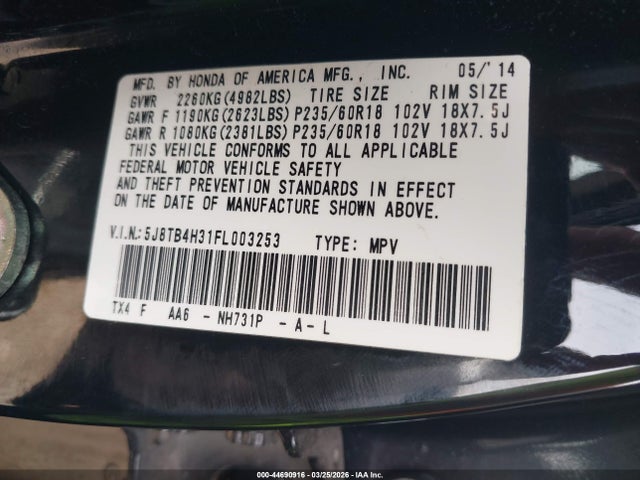 Продаж на аукціоні авто 2015 Acura Rdx, vin: 5J8TB4H31FL003253, номер лоту: 44690916