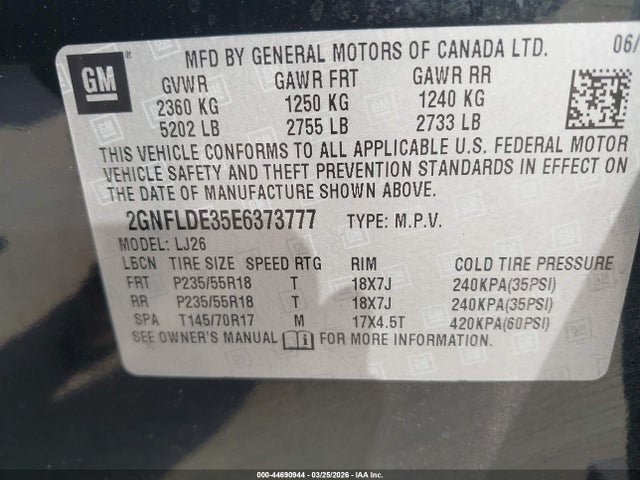 Aukcja sprzedaży 2014 Chevrolet Equinox Ltz, vin: 2GNFLDE35E6373777, numer aukcji: 44690944