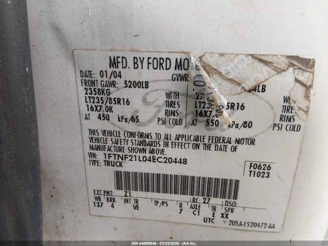 2004 FORD F-250 1FTNF21L04EC20448 Photo 8