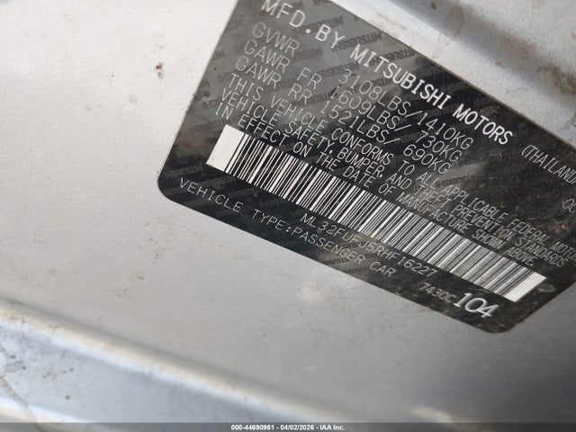 Aukcja sprzedaży 2024 Mitsubishi Mirage G4 Es, vin: ML32FUFJ5RHF16227, numer aukcji: 44690961