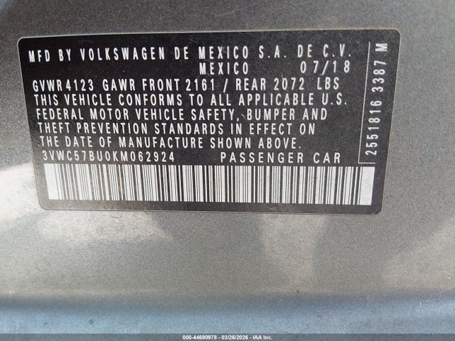 3VWC57BU0KM062924 Volkswagen Jetta 1.4t R-line/1.4t S/1.4t Se