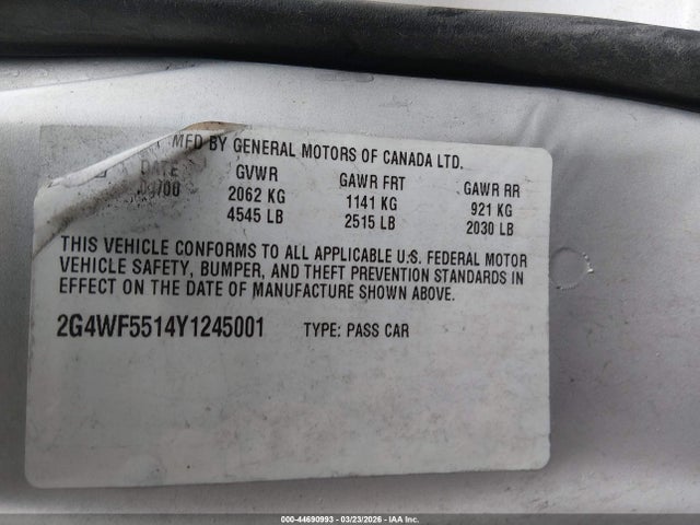 Aukcja sprzedaży 2000 Buick Regal Gs, vin: 2G4WF5514Y1245001, numer aukcji: 44690993