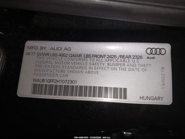 2017 AUDI S3 WAUB1GFF2H1072301 Photo 8