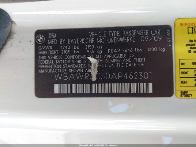 Продаж на аукціоні авто 2010 Bmw 328i, vin: WBAWR3C50AP462301, номер лоту: 44691007