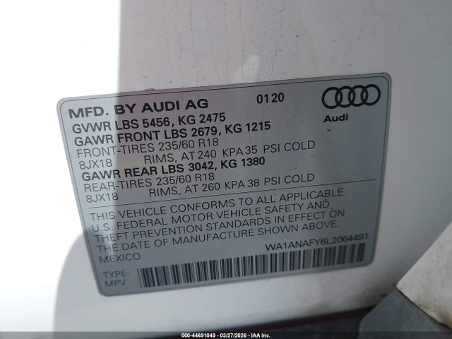 Продажа на аукционе авто 2020 Audi Q5 Premium 45 Tfsi Quattro S Tronic, vin: WA1ANAFY6L2064491, номер лота: 44691049