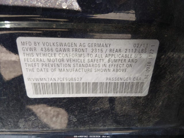 Продаж на аукціоні авто 2012 Volkswagen Cc R-line, vin: WVWMN7AN7CE508527, номер лоту: 44691062