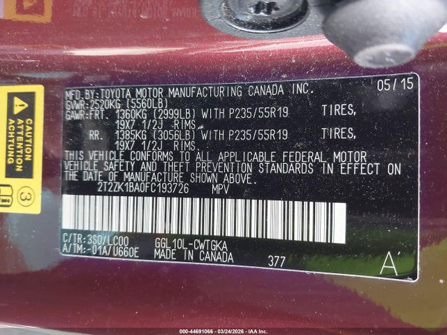 Lexus RX 350 2015 2T2ZK1BA0FC193726 Image 9