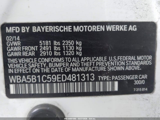 Продаж на аукціоні авто 2014 Bmw 535i, vin: WBA5B1C59ED481313, номер лоту: 44691068