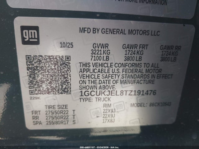 1GCUKJEL8TZ191476 Chevrolet Silverado 1500 4wd Short Bed High Country