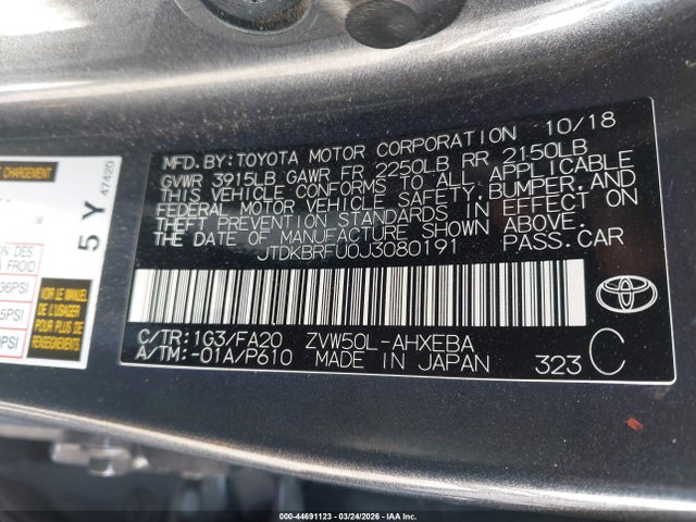 JTDKBRFU0J3080191 Toyota Prius Two
