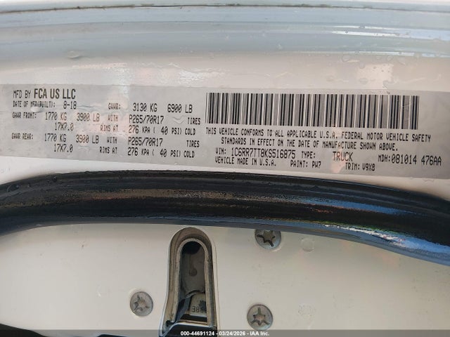 44691124 :رقم المزاد ، 1C6RR7TT8KS516875 vin ، 2019 Ram 1500 Classic مزاد بيع