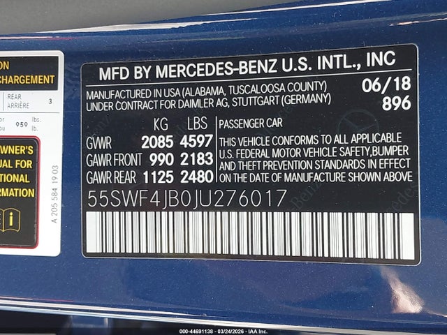 55SWF4JB0JU276017 Mercedes-Benz C 300
