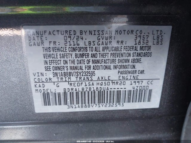 3N1AB8BV7SY232595 Nissan SENTRA S