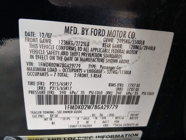 2008 FORD TAURUS X 1FMDK02W78GA29779 Photo 8