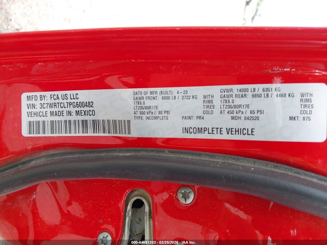 Продажа на аукционе авто 2023 Ram 3500 Chassis Tradesman/slt/laramie/limited, vin: 3C7WRTCL7PG600482, номер лота: 44691203