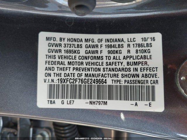 Honda CIVIC EX 2016 19XFC2F76GE249664 Image 9