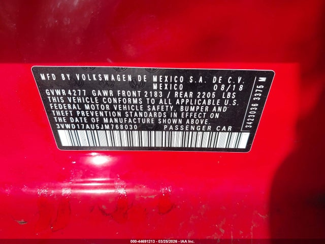 3VWD17AU5JM768030 Volkswagen Golf Sportwagen Tsi S/tsi Se