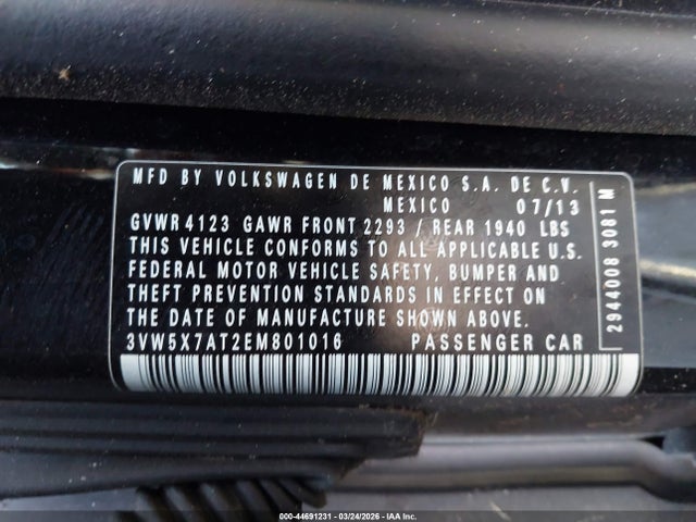 Продажа на аукционе авто 2014 Volkswagen Beetle 2.5l, vin: 3VW5X7AT2EM801016, номер лота: 44691231