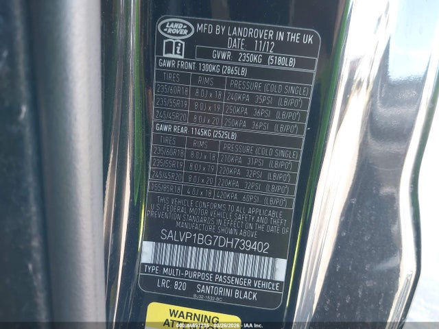 2013 LAND ROVER RANGE ROVER EVOQUE SALVP1BG7DH739402 Photo 8