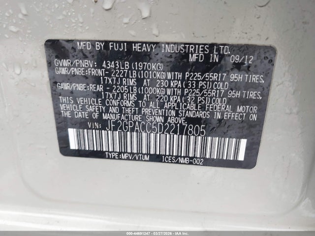 44691247 :رقم المزاد ، JF2GPACC5D2217805 vin ، 2013 Subaru Xv Crosstrek 2.0i Premium مزاد بيع