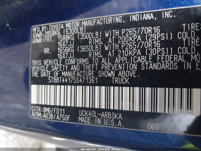 2005 TOYOTA TUNDRA 5TBBT44175S471361 Photo 8