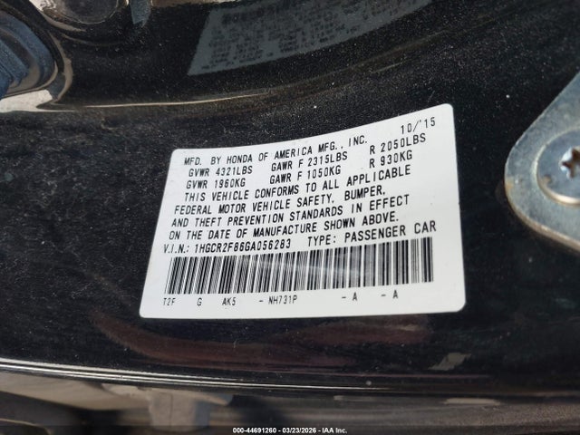 1HGCR2F86GA056283 Honda Accord Ex-l