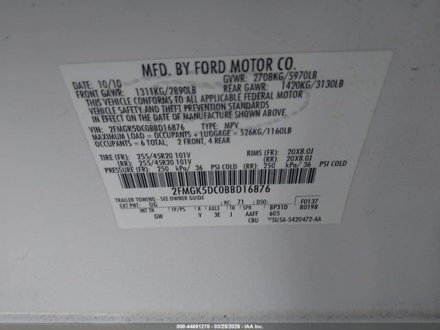 2011 FORD FLEX 2FMGK5DC0BBD16876 Photo 8