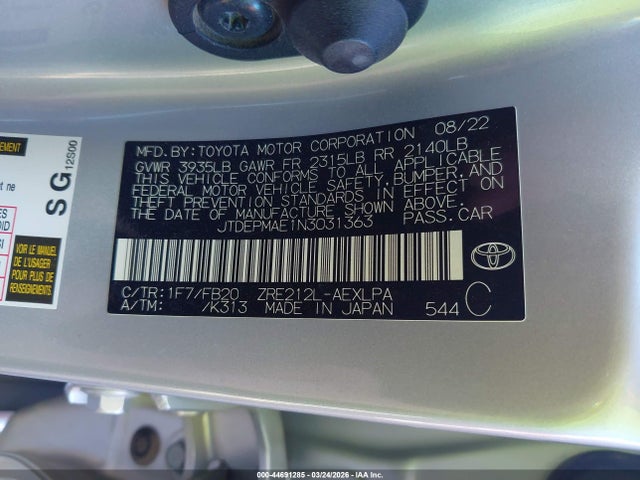 JTDEPMAE1N3031363 Toyota COROLLA LE