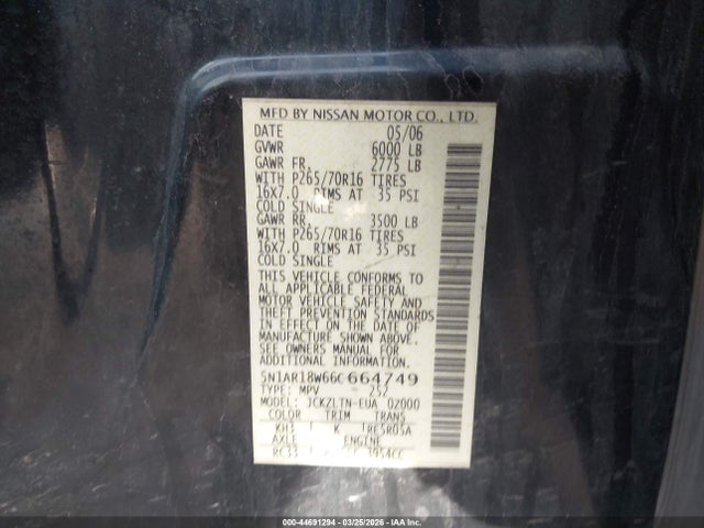 2006 NISSAN PATHFINDER 5N1AR18W66C664749 Photo 8