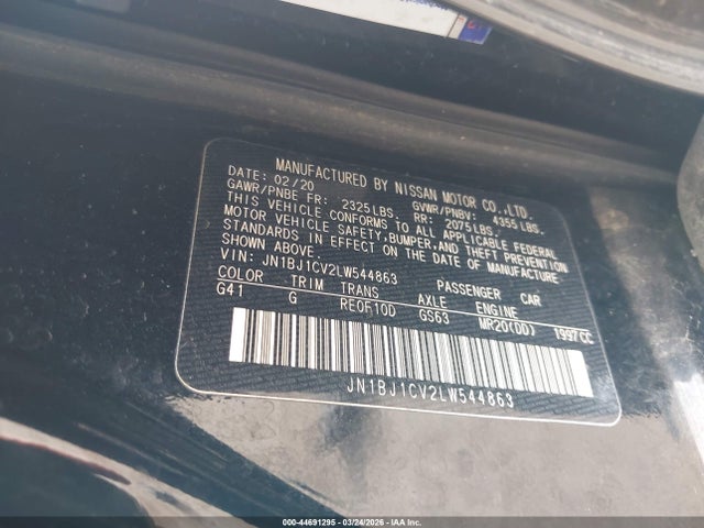 44691295 :رقم المزاد ، JN1BJ1CV2LW544863 vin ، 2020 Nissan Rogue Sport S Fwd Xtronic Cvt مزاد بيع